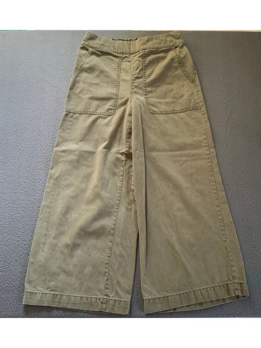 Nicole Miller Olive Green Wide Leg Cropped Pull On Pants Size 4 Utility Casual